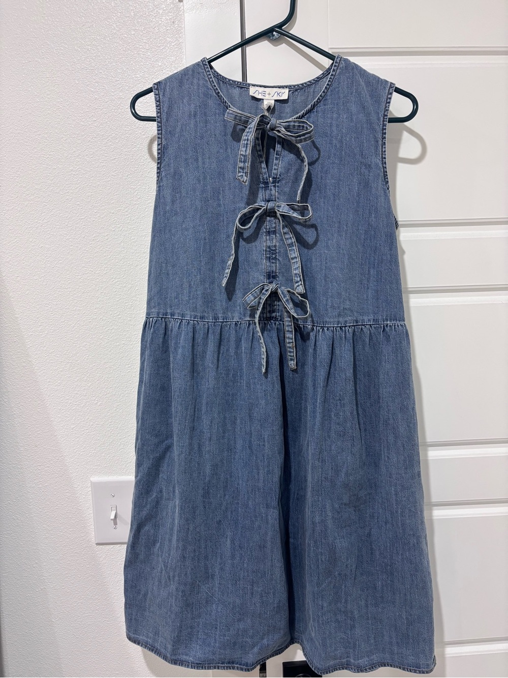 She + Sky Light Blue Denim Tie-Front Dress